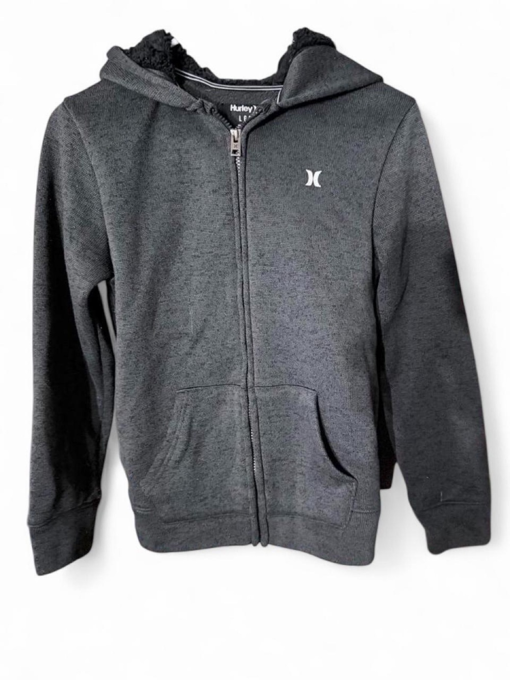 Hurley Kids Charcoal Zip-Up Hoodie with Sherpa Hood size L